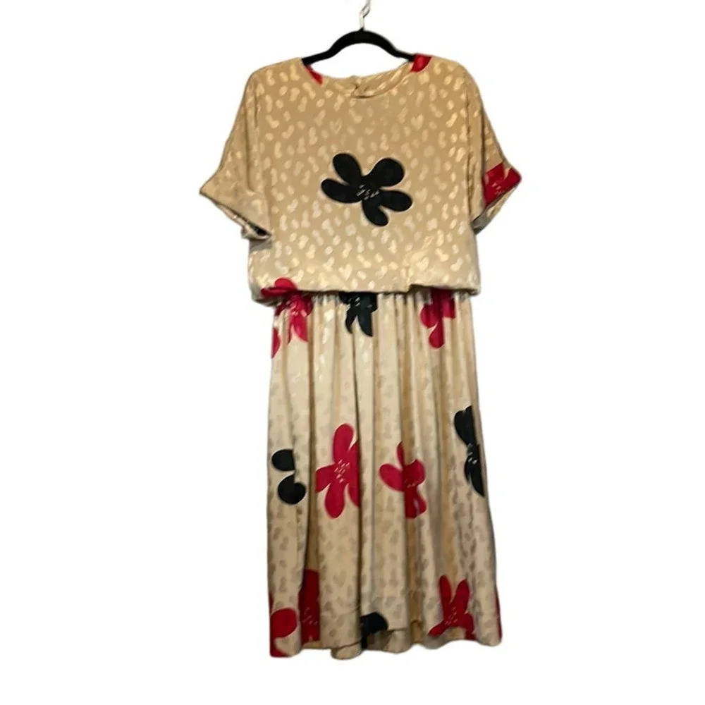 Made in‎ the U.S.A. Vintage Starlo Red & Black Flower Dress Size 9/10